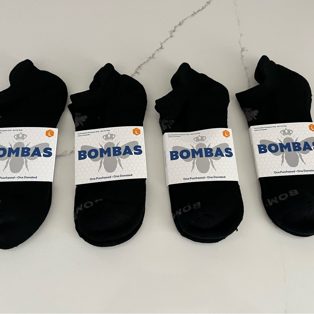 4 Pair BOMBAS Mens Womens Black Ankle Tennis Socks Arch Support Be Better LARGE